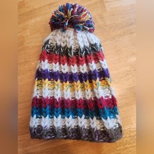 Multi color thick striped knit beanie
